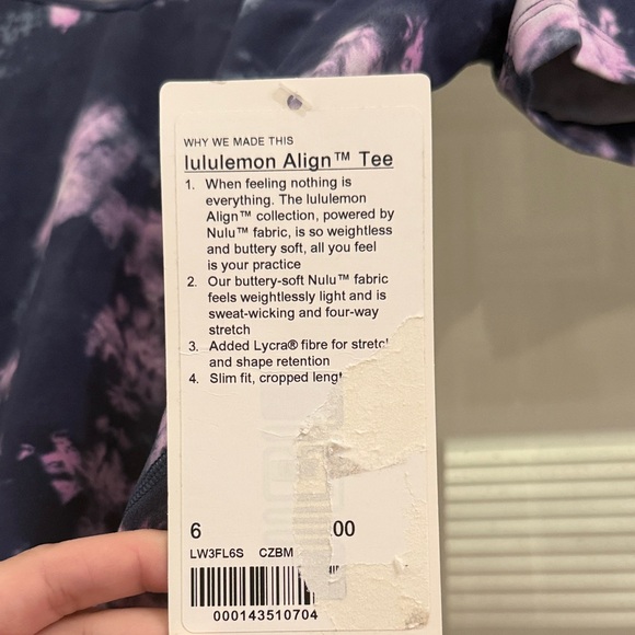 lululemon Align Tee - Brand new with tags - Tie-Dye Crop Top in Navy and Pink - Picture 2 of 3